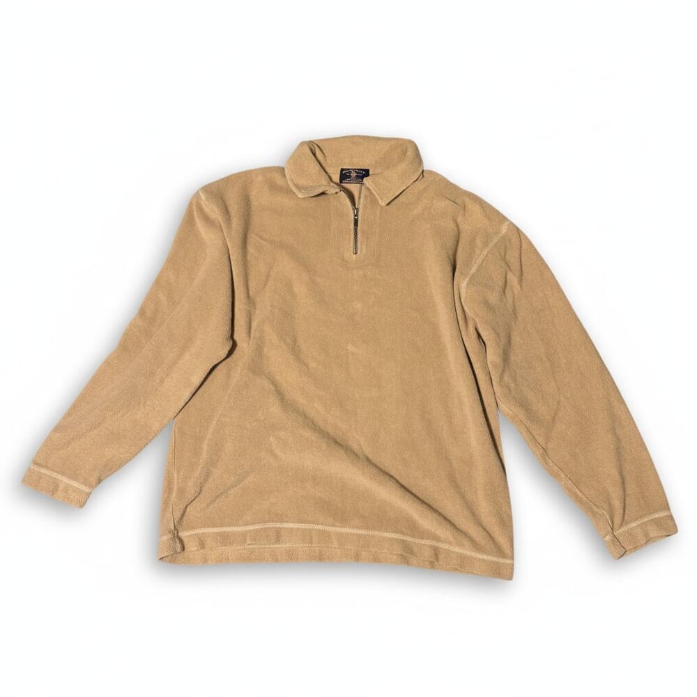 American Eagle Outfitters Terry Cloth Quarter Zip Pullover Large Tan